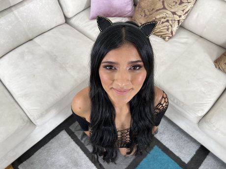 Great colombian beauty Linda Reece gets naked in a costume before masturbating