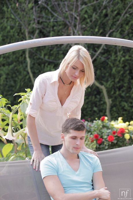 Skinny blonde Karina Grand gets her shaved pussy penetrated