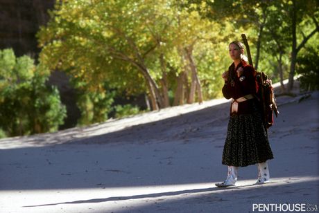 Brunette centerfold Derna Wylde exposes her hairy pussy & natural boobs