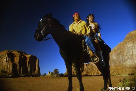 Brunette centerfold Derna Wylde exposes her hairy pussy & natural boobs