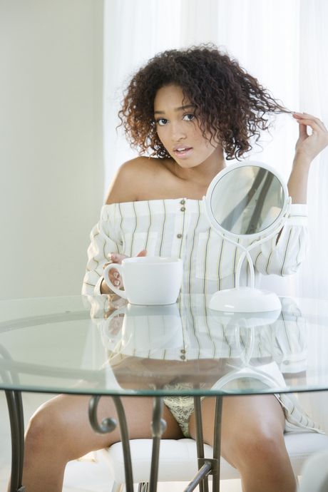 Black american covergirl Noelle Monique exhibits her tiny boobs and hot ass