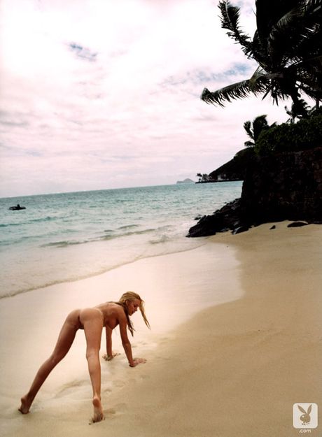 金髮玩伴雪莉懷特 (Sherry White) 展示她的大胸部和裸露的皮膚