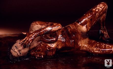 Ravishing dark-haired Karen Finley gets naked in a corset and heels