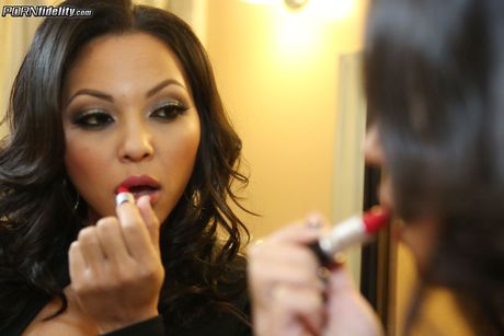 Pretty american,filipino,mexican brunette Adrianna Luna gets her massive tits covered in cum after a fuck