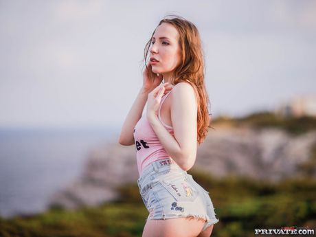 Curvy brunette Lina Mercury gets her pierced pussy teased and fucked outdoors