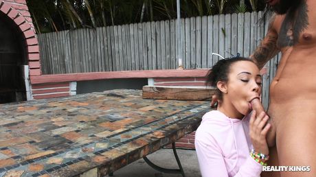 Curvy-Chested american black babe Adriana Maya gets her twat filled with a white dick