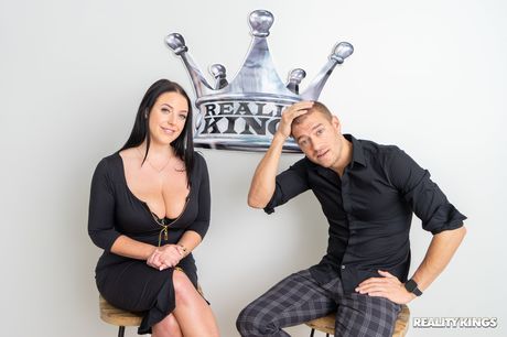 Brunette australian Mom Angela White has sex with a boy in a kitchen