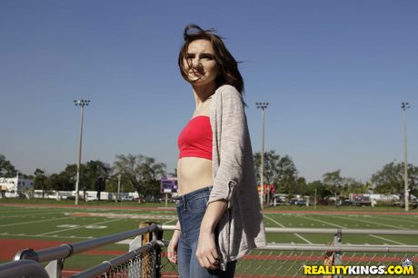 Petite cheerleader Kelsey Kage gets her pussy plugged