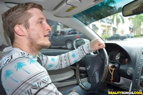 Blonde american teen Carmen Caliente has sex with a guy on a bed