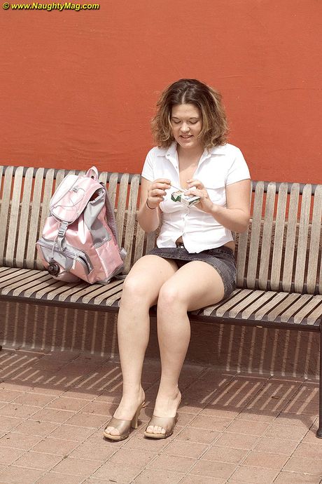 Naughty schoolgirl Amateur strips and presents her big ass outdoors