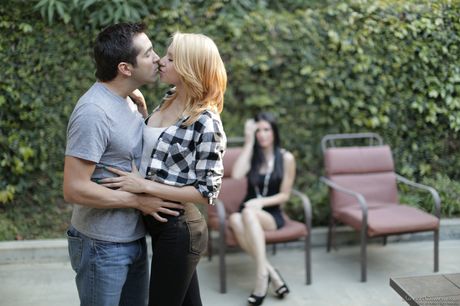 Superb american blond Cece Capella in sexy posing scene outdoor