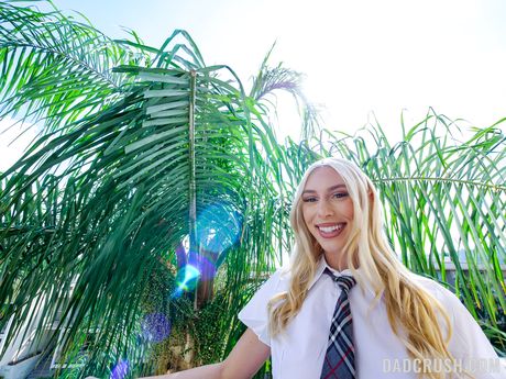 Blond american covergirl Kay Lovely has sex with her stepfather on a bed