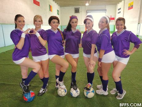 Soccer players Chloe Brooke and Angelina Maylee get fucked in a orgy