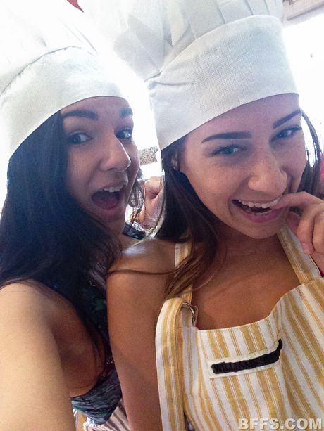 Three hot babes in uniform strip and share a dick in a kitchen