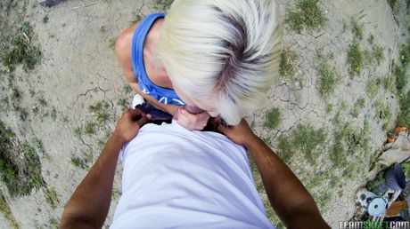 Light-Haired american girl Dani Desire gets fucked by a big dick in the back yard