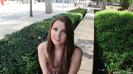 Cute american stunner Cali Hayes gets her twat filled with a dick in the outdoors