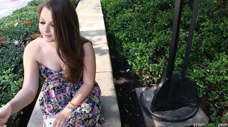 Cute american stunner Cali Hayes gets her twat filled with a dick in the outdoors