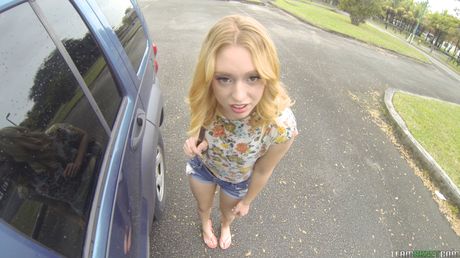 Blonde american teen Lucy Tyler gets banged on a patio by a pool