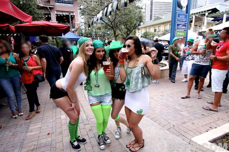 Four slutty girls get banged in a POV foursome on St Patrick is Day