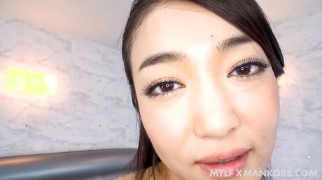 Asian babe Ryu Enami has POV sex with a large penis in a shower