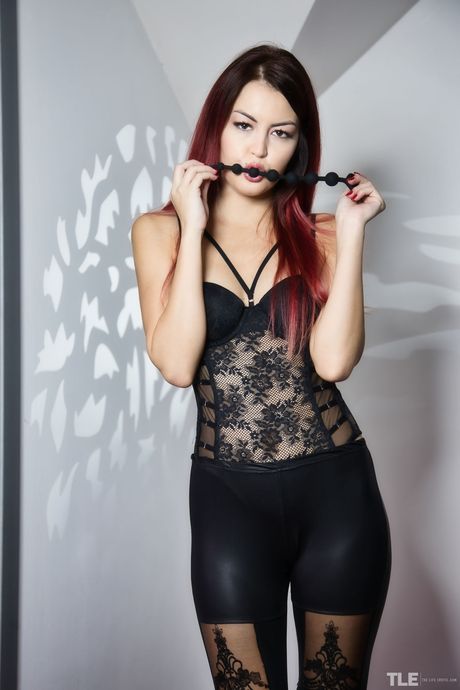 シンディ・シャインは、新しいおもちゃである長い黒いディルドで遊ぶ準備をしている。