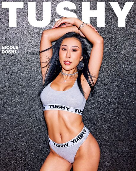 Asian girl Nicole Doshi sports a creampie after anal with a big white cock