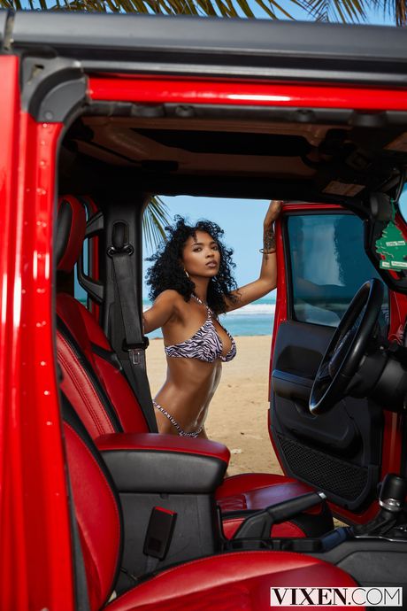 Sort colombiansk skønhed Barbie Rous får sin twat fyldt med en hvid pik udendørs