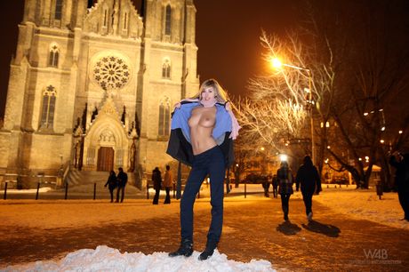 Gorgeous amateur Amateur strips in public and exhibits her big racks and ass