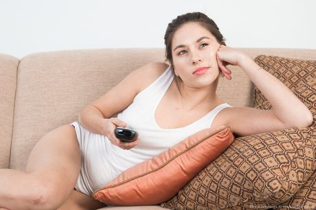 Brunette german,spanish beauty Shyla Jennings finger spreads her pussy after going nude