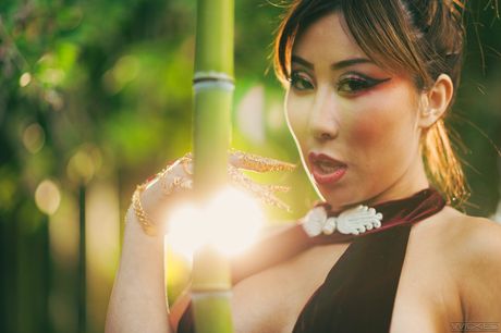 Asian girl Nicole Doshi sports a creampie after a fuck in a hallway