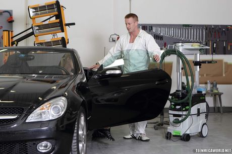 Sexy czech blonde Violette Pink gets on top a dick while having sex in a garage